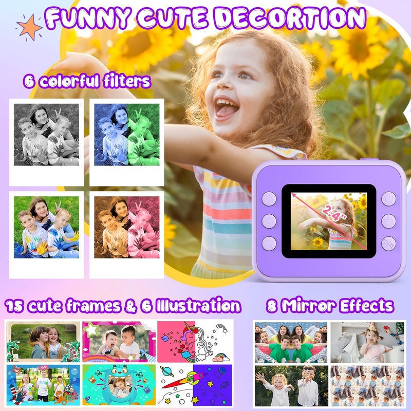 Gofunly Kids Camera Instant Print, Christmas Birthday Gifts for Girls and Boys, 1080P HD Video Digital Kids Camera with 32G Card, Toddler Camera for 3-12 Years Old, Purple - Image 4